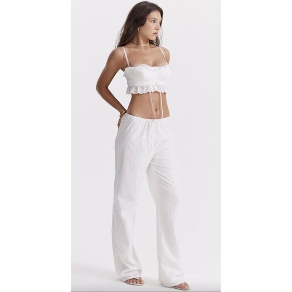 HOUSE OF CB Frankie Broderie Anglaise Drawstring Pants in Ivory Size Small - Picture 15 of 15
